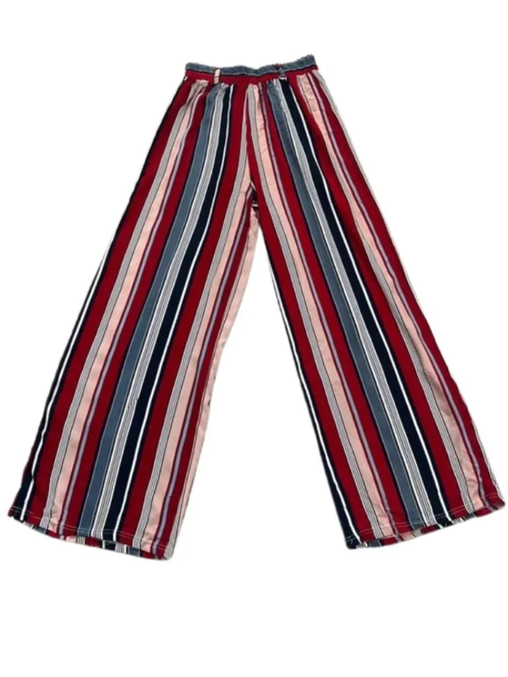 Maze Women’s High-Waisted Red Pink Wide Leg Striped Rayon Palazzo Pants - Size S - Picture 1 of 9